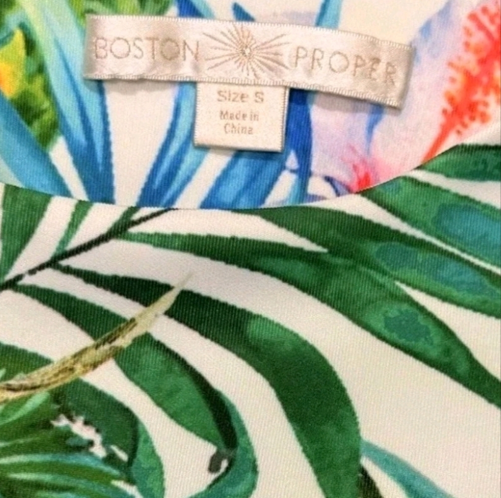 Boston Proper Tropical Green White Red Blue Plum Peplum Sleeveless Blouse Top S - Picture 5 of 7